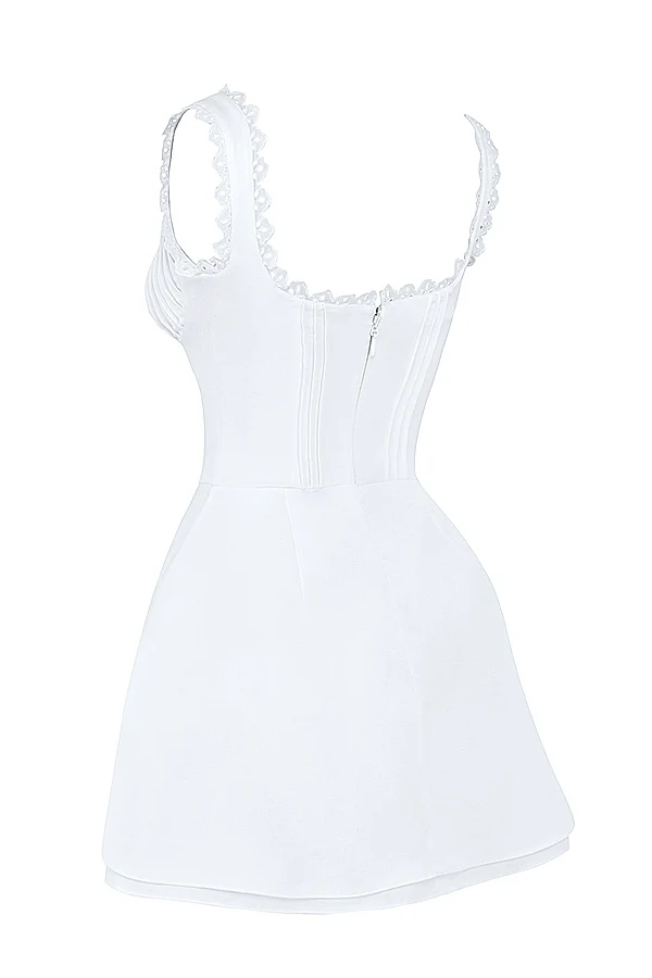 white pin tuck mini dress