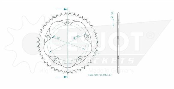 Couronne Esjot 43 dentsMV AGUSTA 675 BRUTALE 675 - 2012 - 2016Ref : ESJO00096A / 12113046