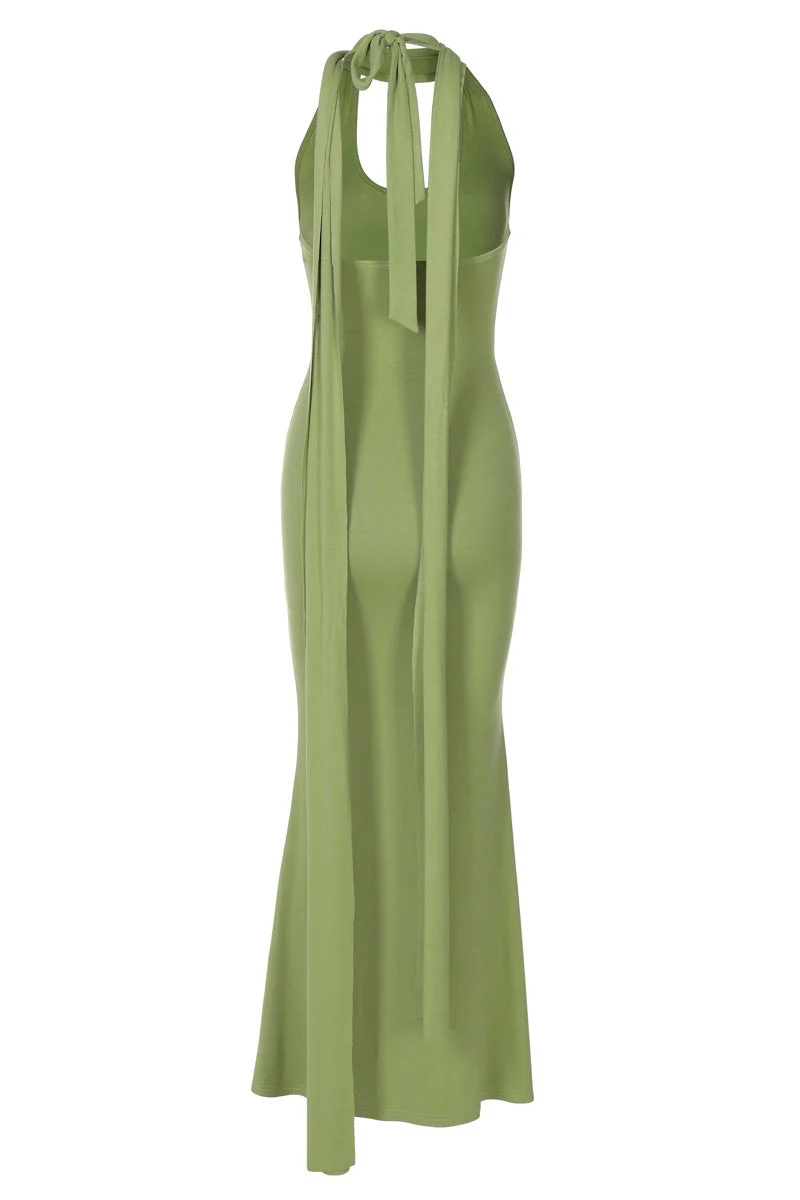 Halter Green Fitted Long Dress