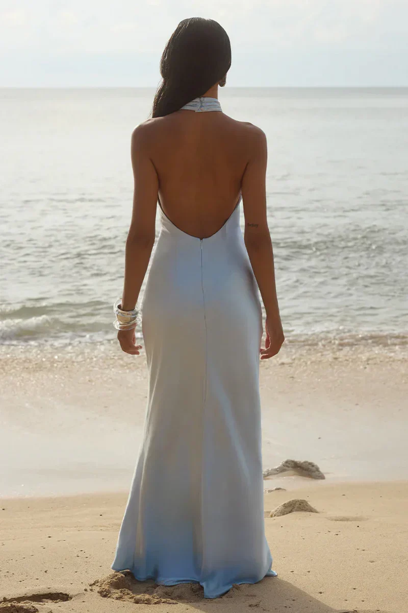 Brigitte Open Back Satin Maxi Dress