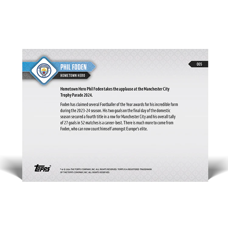 Phil Foden - Hometown Hero - 23/24 Man City TOPPS NOW® Card 5