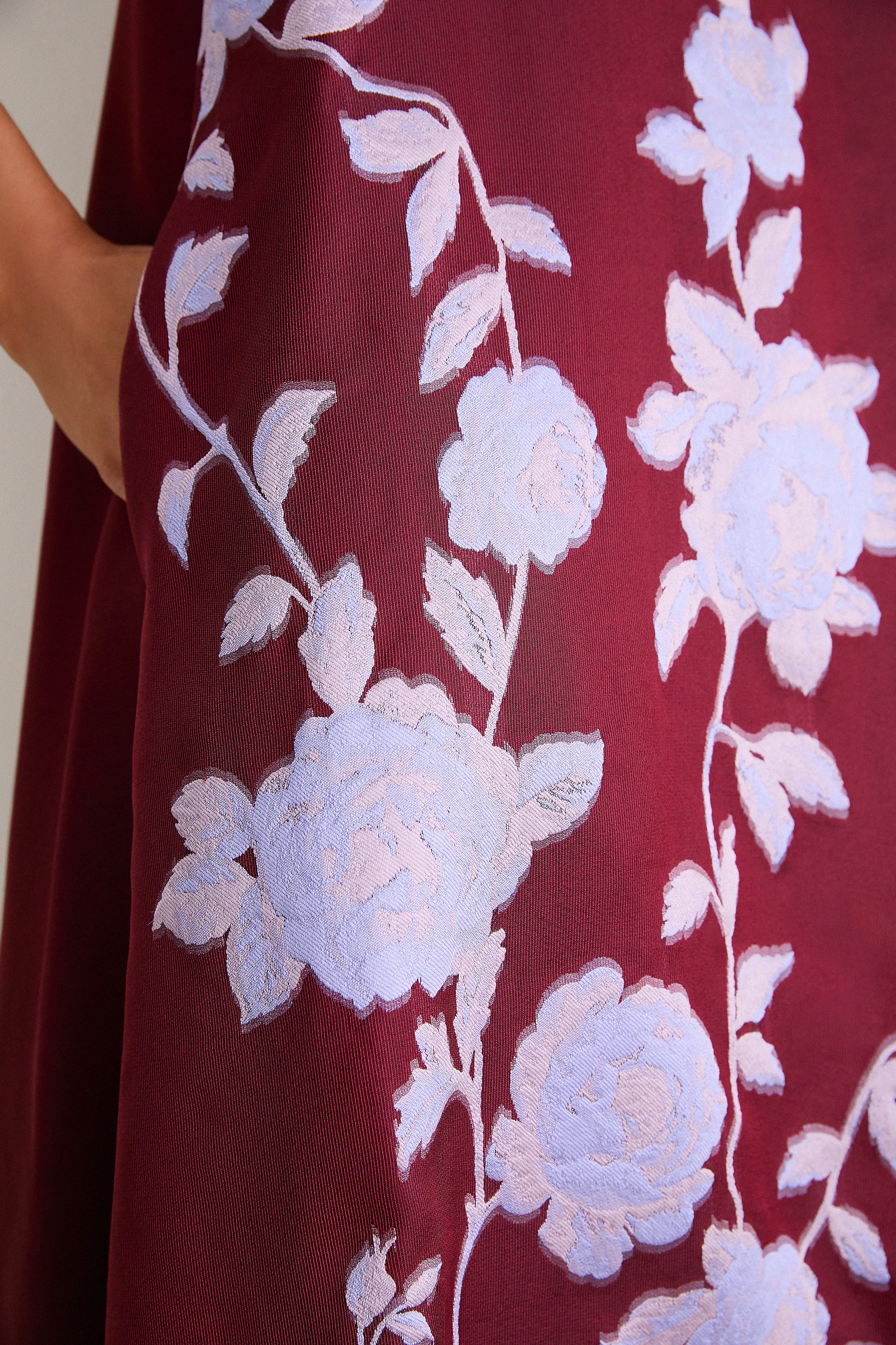 Oxblood and Lavendar Rose Fil Coupe Bubble Hem Dress