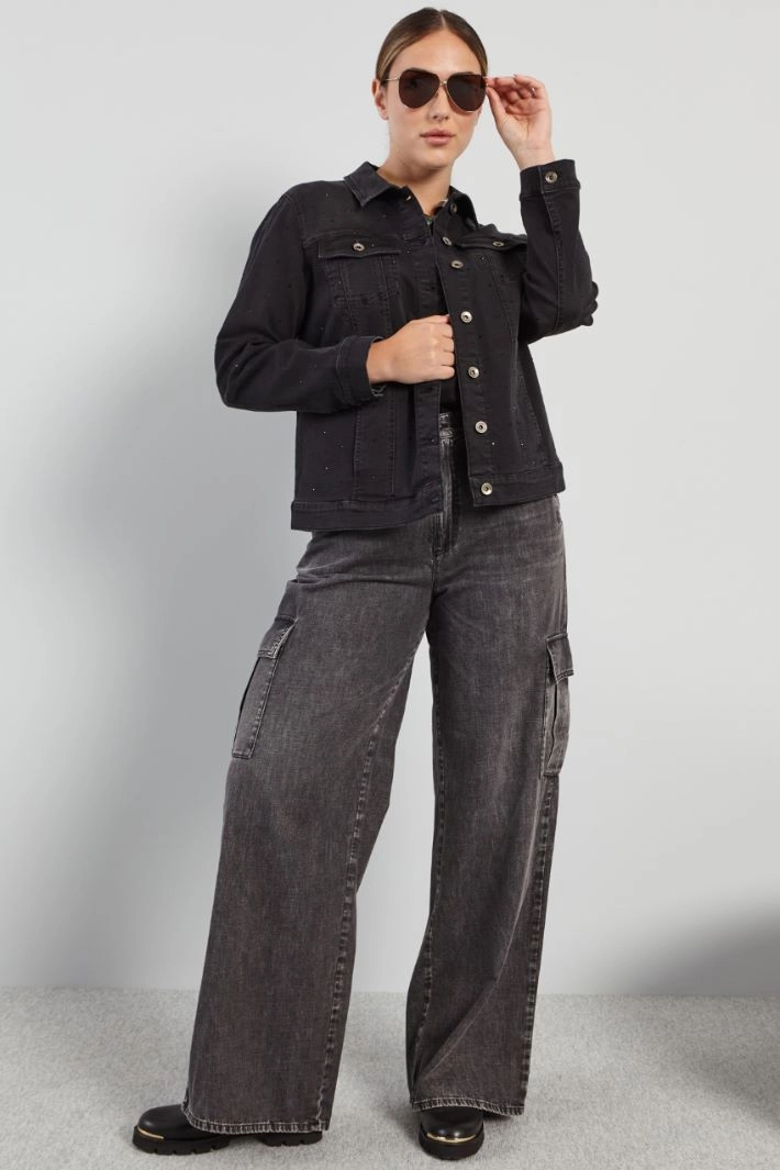 Denim jacket with rhinestones - BLACK