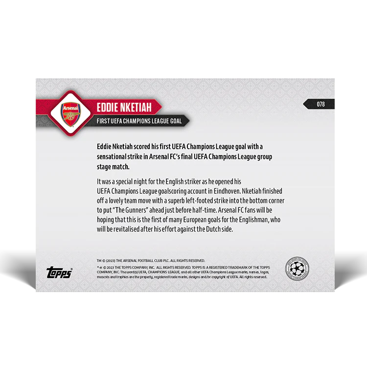 Topps UK - Eddie Nketiah - First UEFA Champions League goal - UCL TOPPS NOW® Card #78