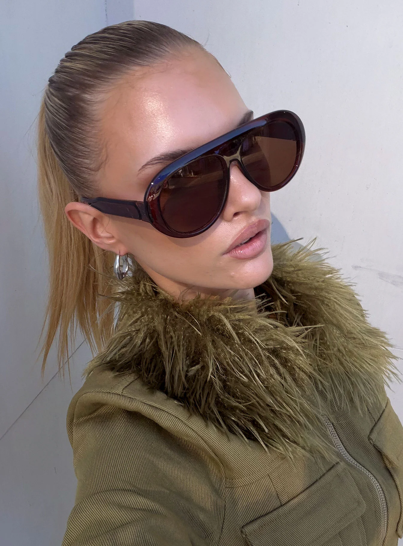 Callissa Oversized Aviator Sunglasses Brown