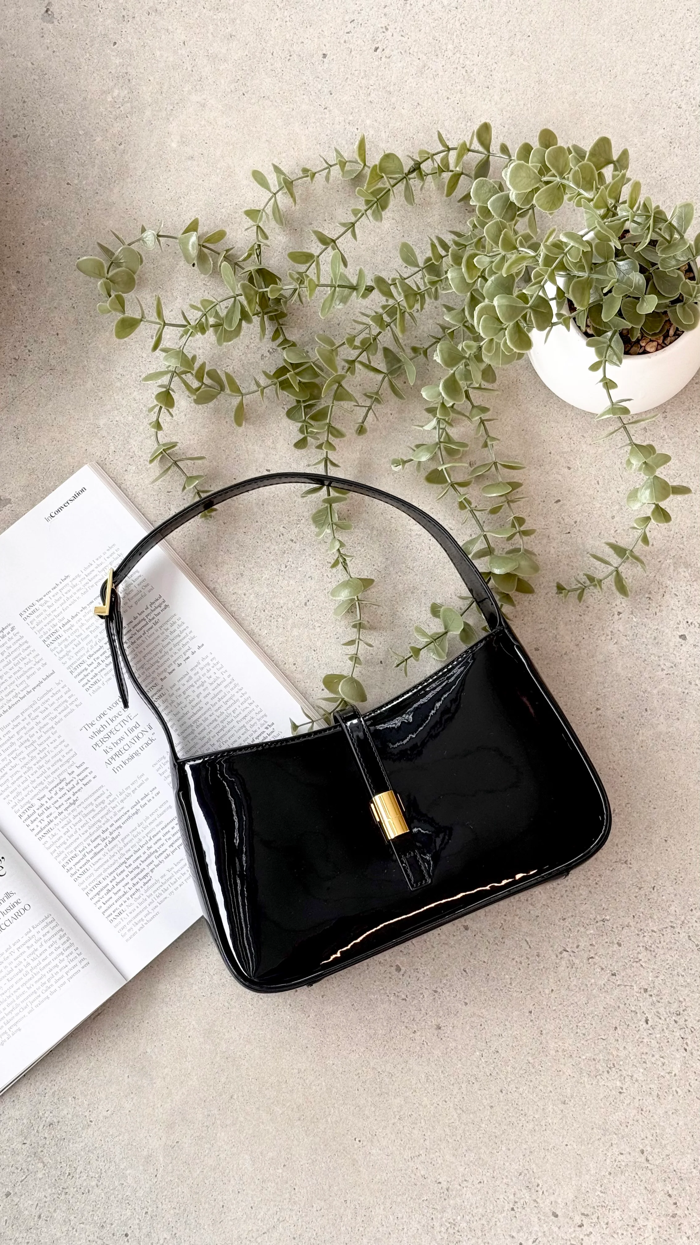 Clara Shoulder Bag - Black Patent