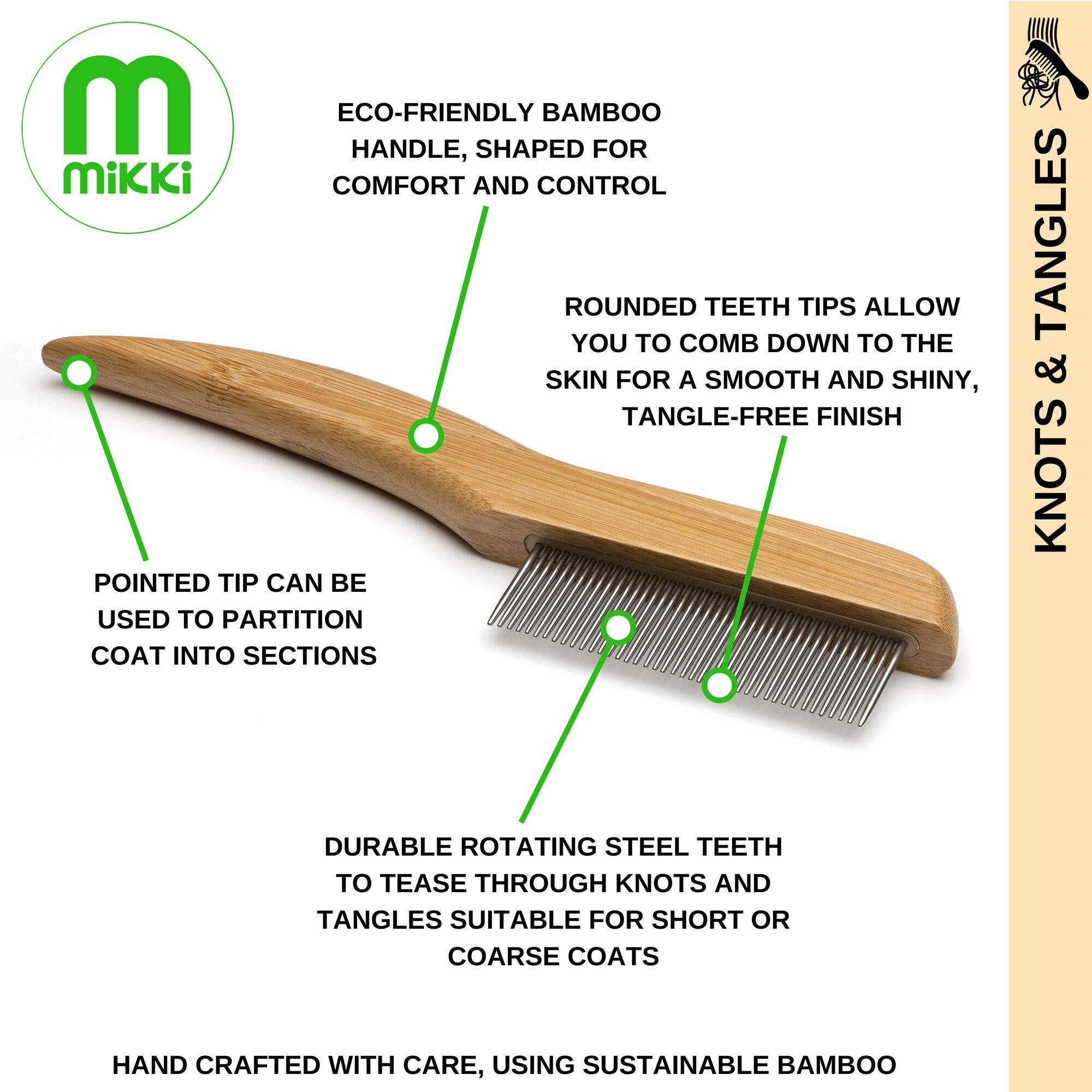 Mikki Bamboo Anti-tangle Comb with Rotating Teeth - Fine