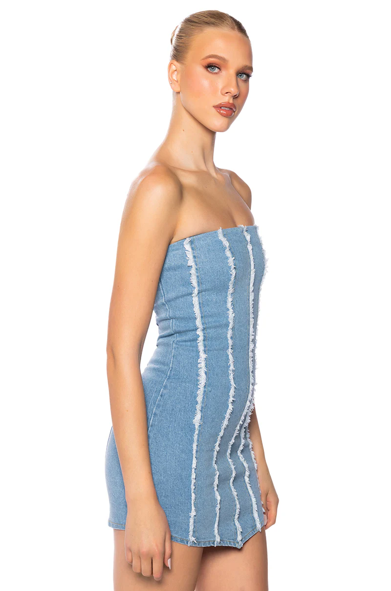 Want It All Strapless Denim Mini Dress
