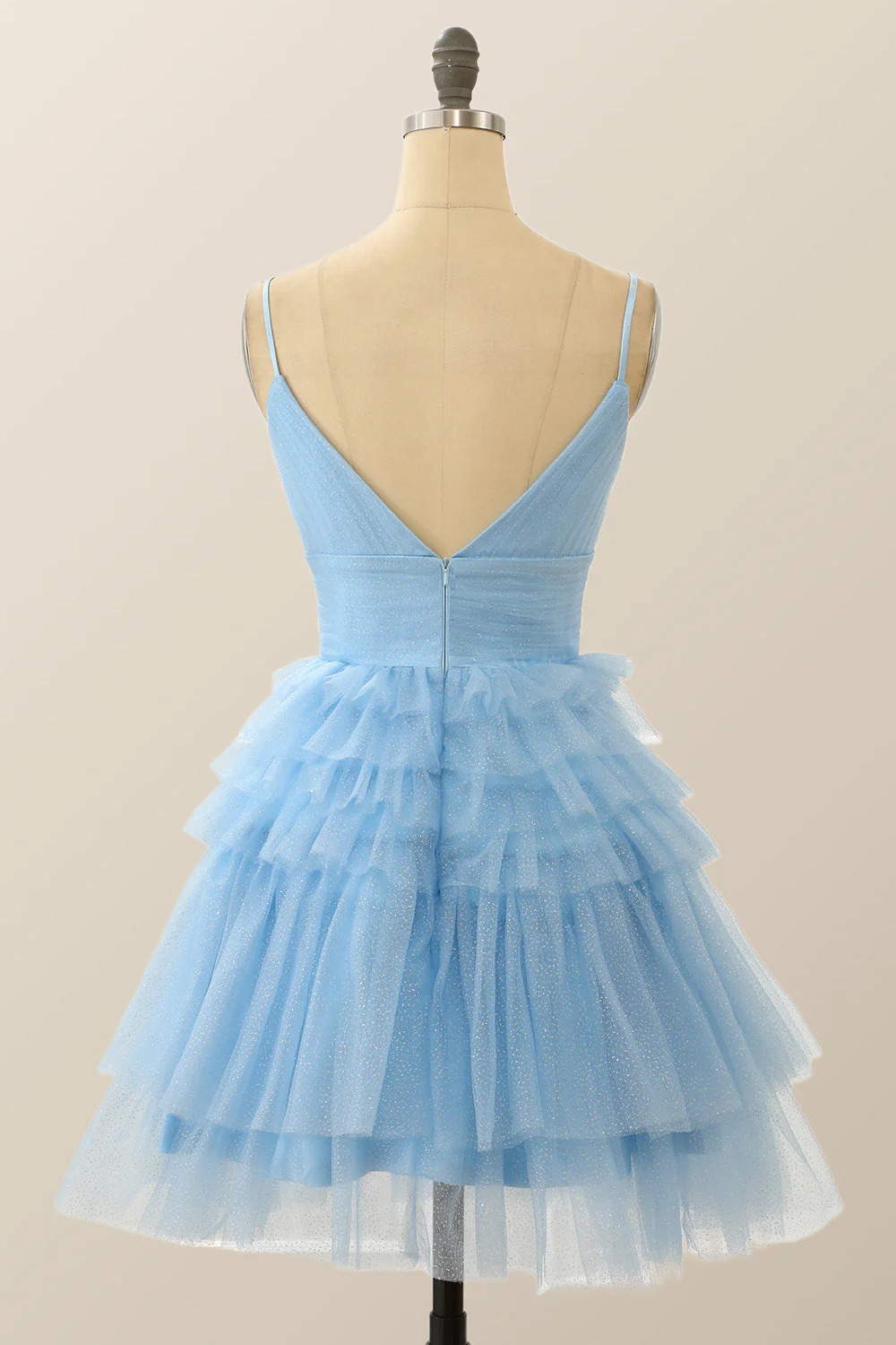 Straps Blue Tiered Ruffle Short A-line Homecoming Dress