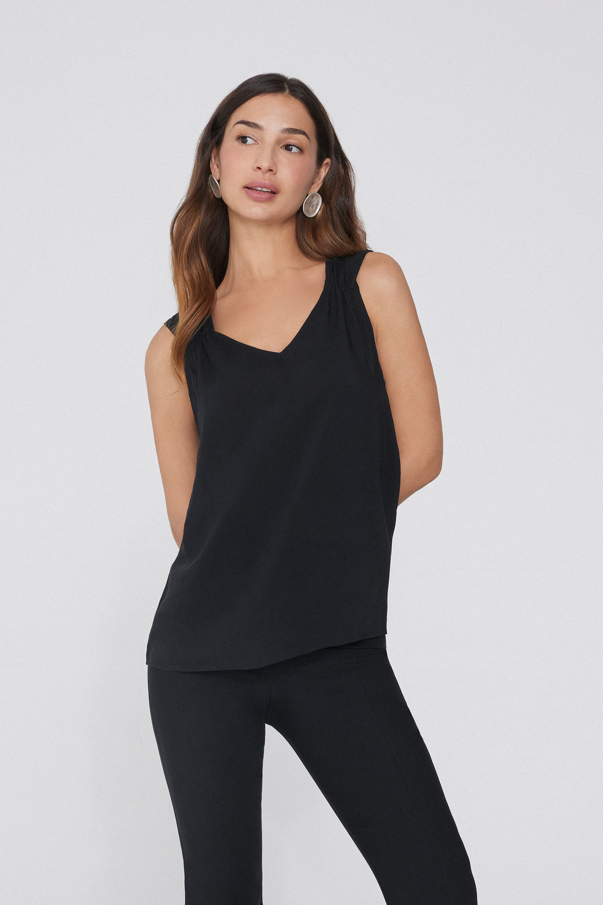 Viscose Camisole with Wide Shoulder Straps and Gathering