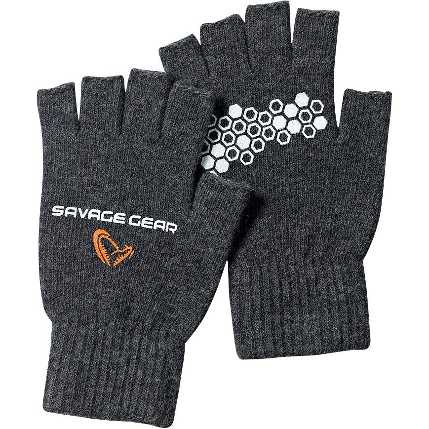 Savage Gear Knitted Half Finger Gloves Unisex (Dark Grey Melange)