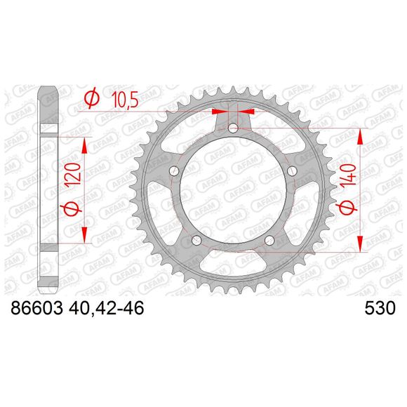 Afam Steel Crown 530 - 44 Teeth - GrayRef: AA0596 / 86603-44