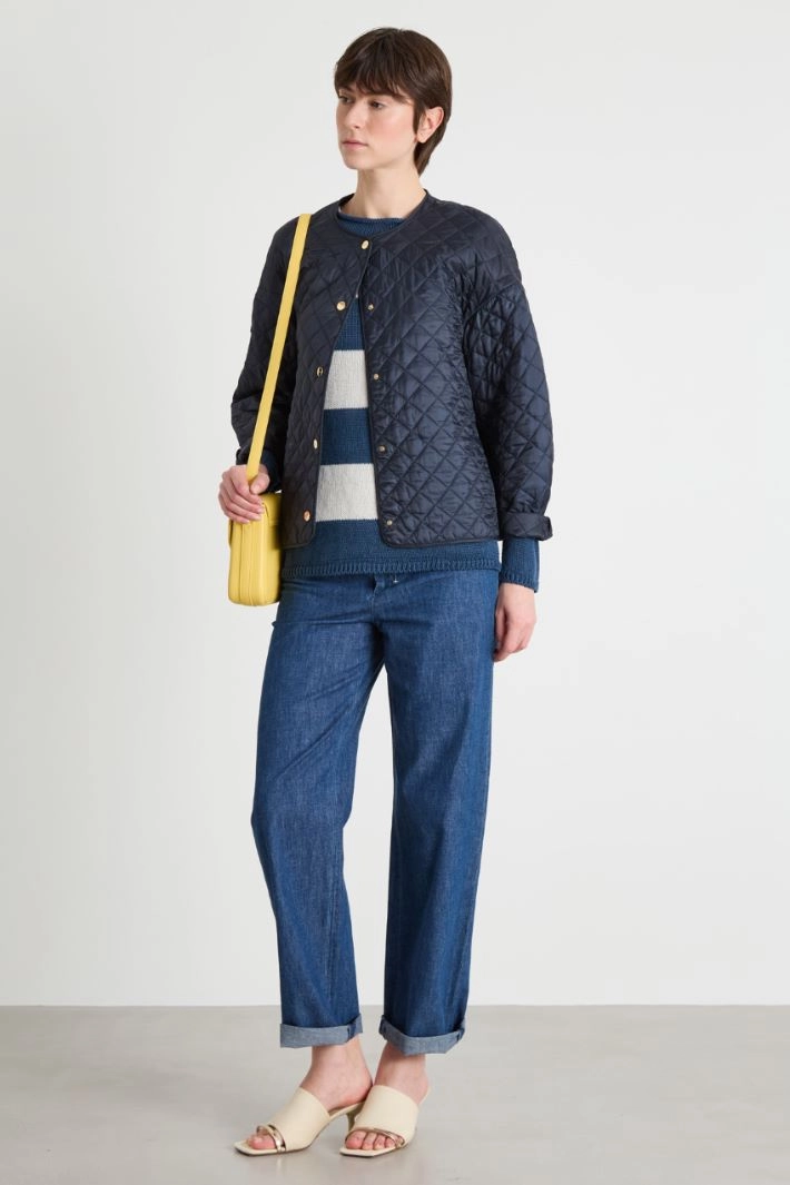 Quilted water-repellent canvas jacket - BLUE