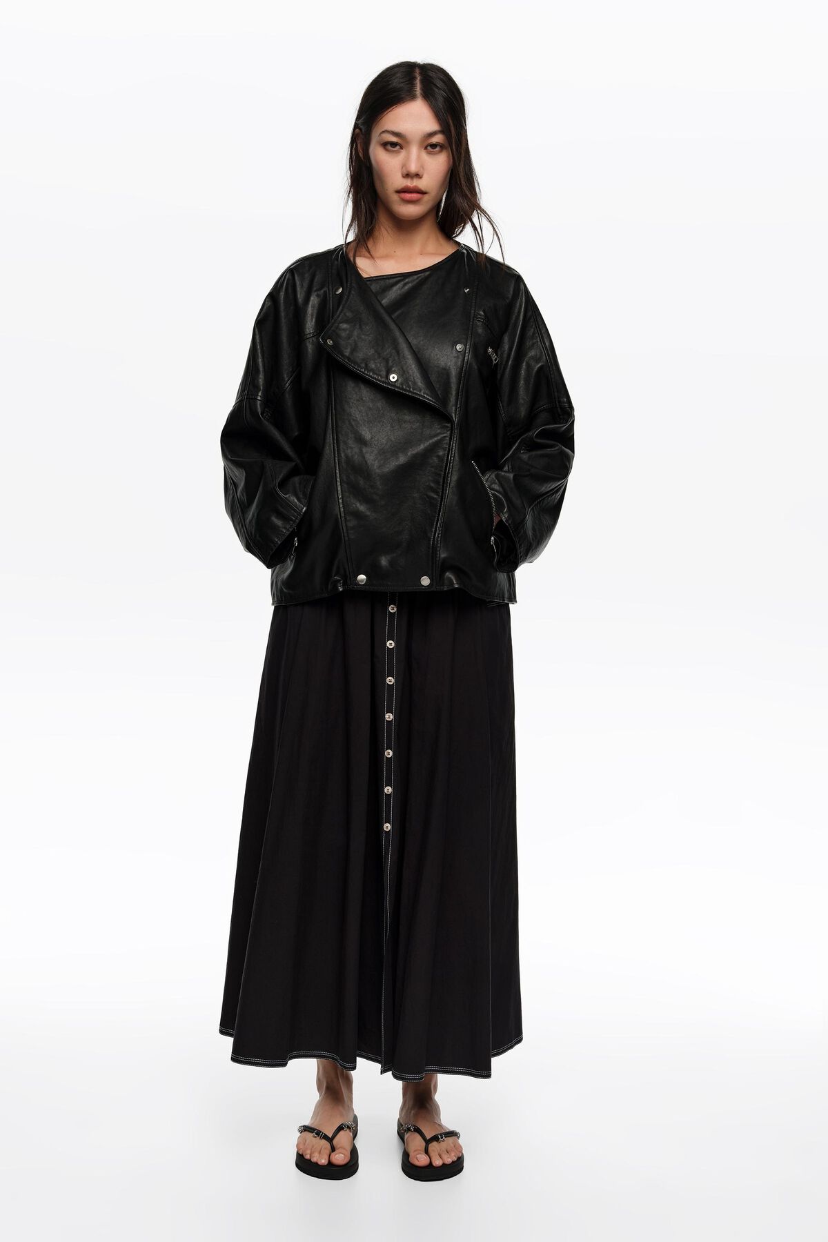 Black A-line skirt with buttons