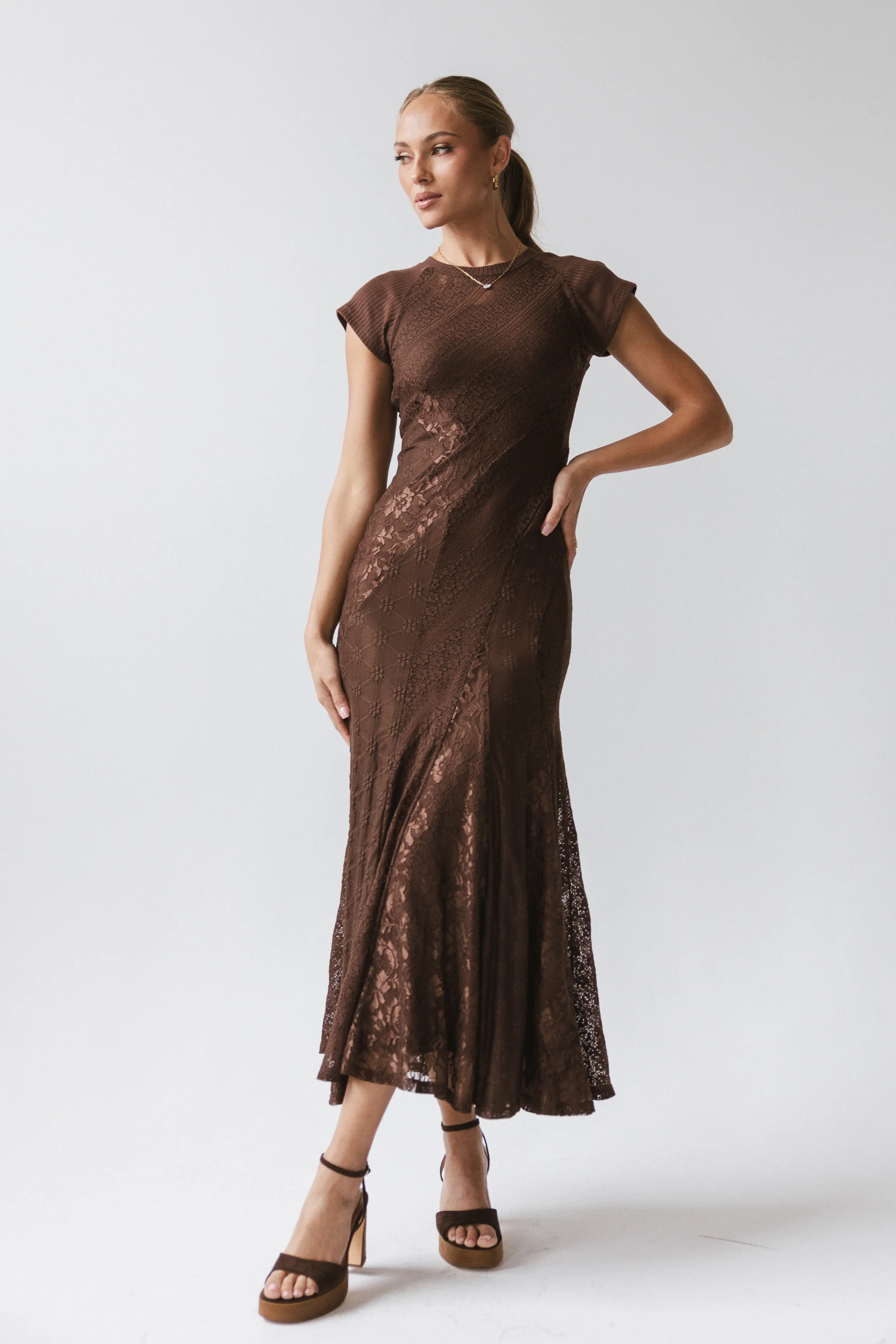 Kameron Lace Maxi Dress in Brown