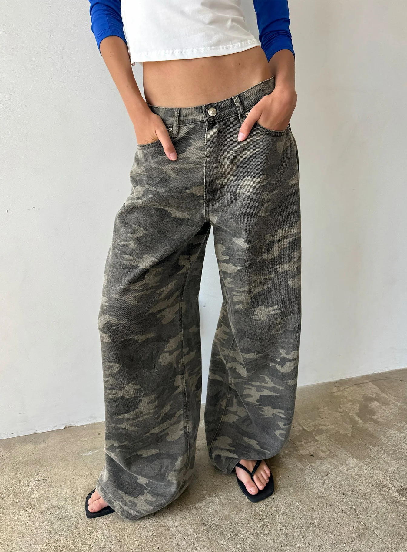 Naylor Mid Rise Wide Leg Jeans Camo