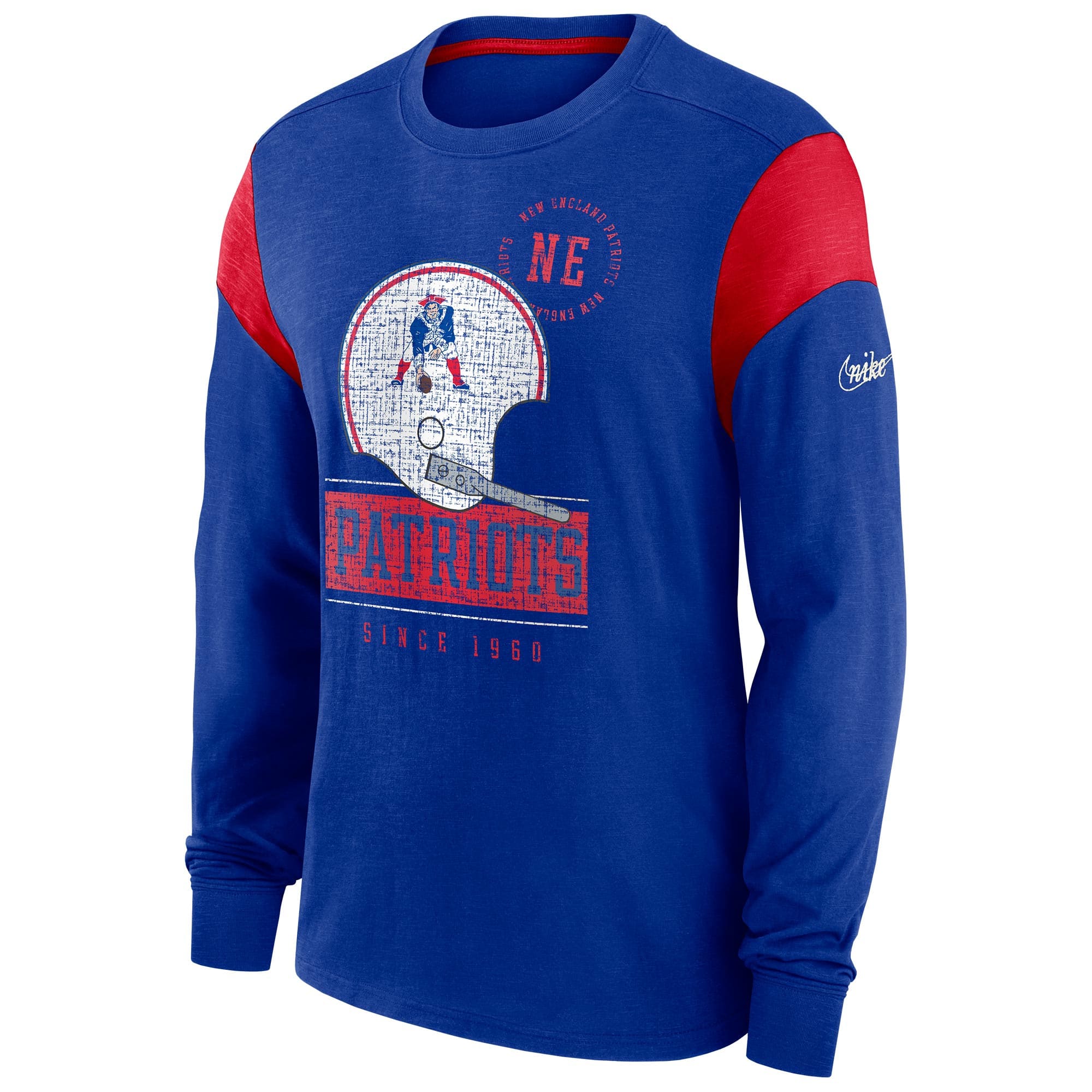 New England Patriots NFL Historic Nike Slub Long Sleeve Shirt Blue