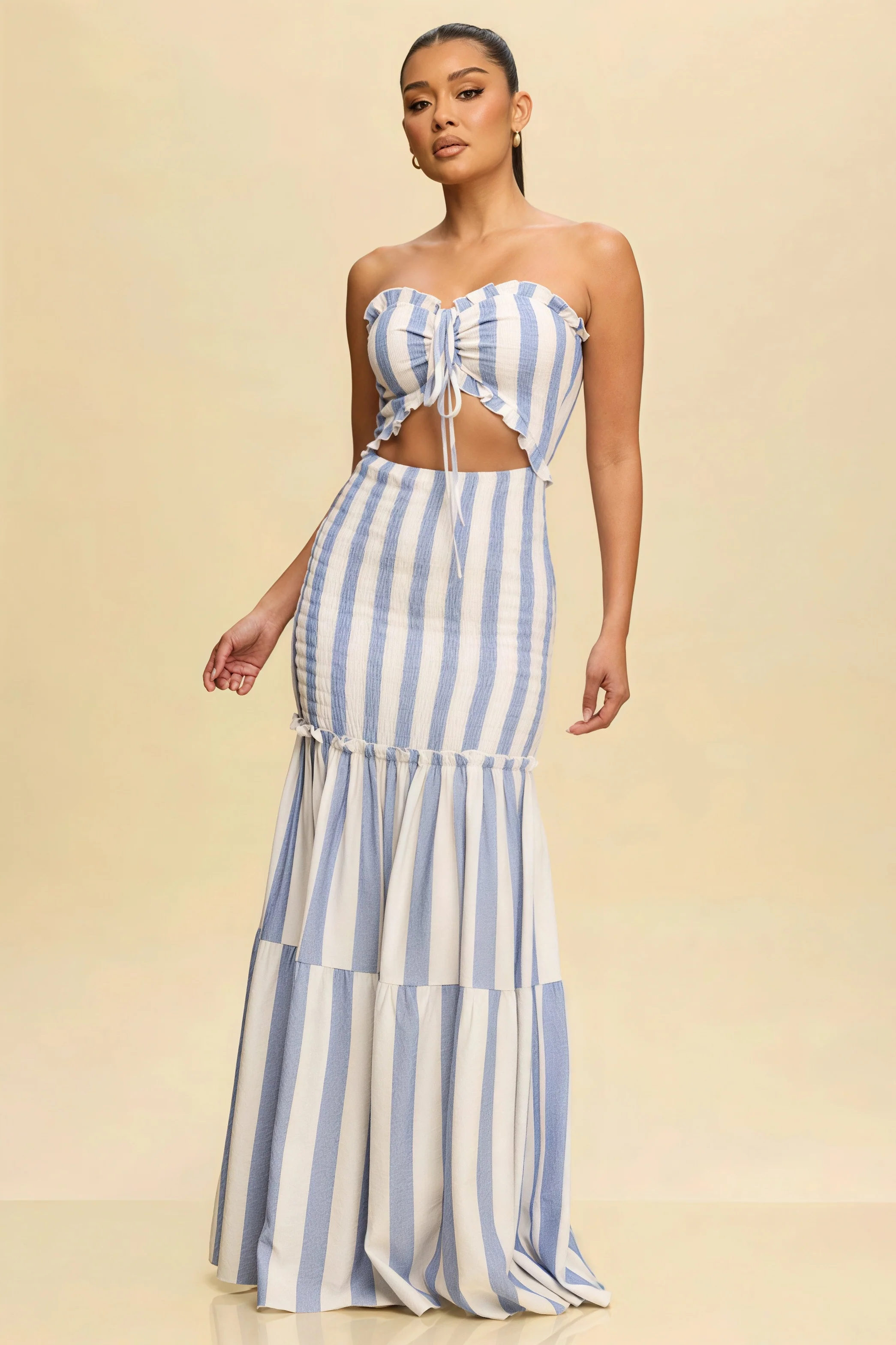 Printed Strapless Cutout Maxi Dress
