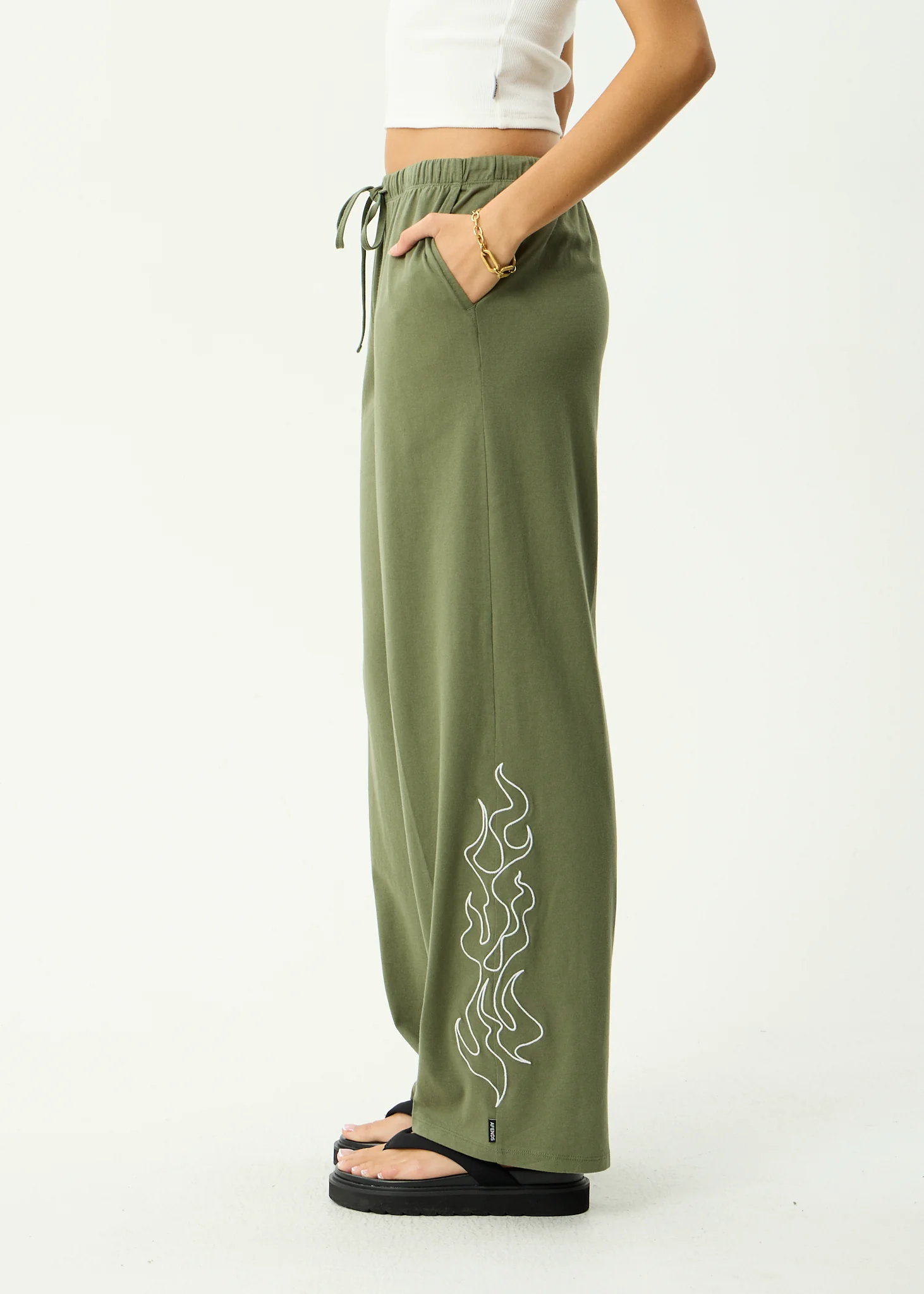AFENDS Womens Dirts - Jersey Pant - Deep Olive