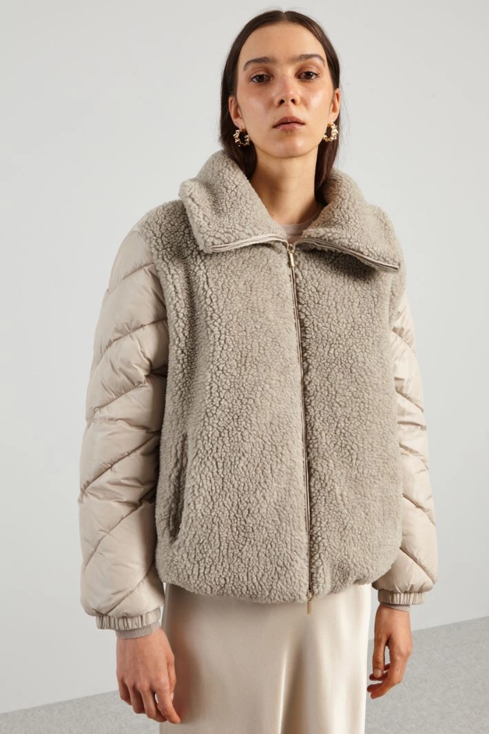 Plush-effect padded  jacket - GREY BEIGE