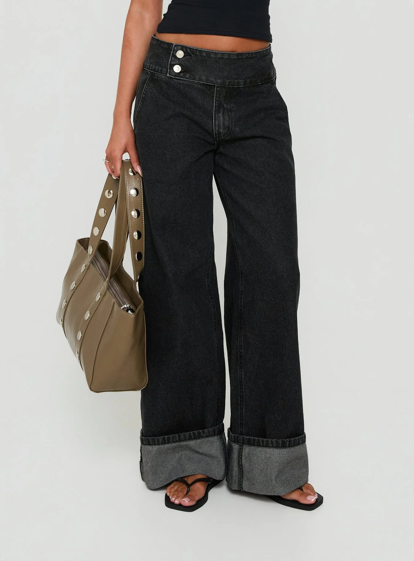 Nikoletta Foldover Jeans Washed Black