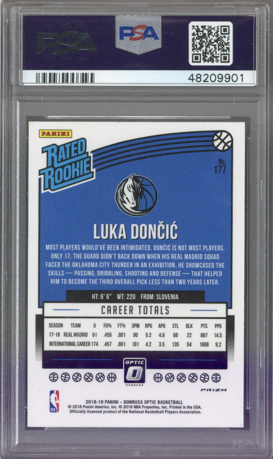 2018/19 Panini Donruss Optic Luka Doncic Shock #177 PSA 8 - EU