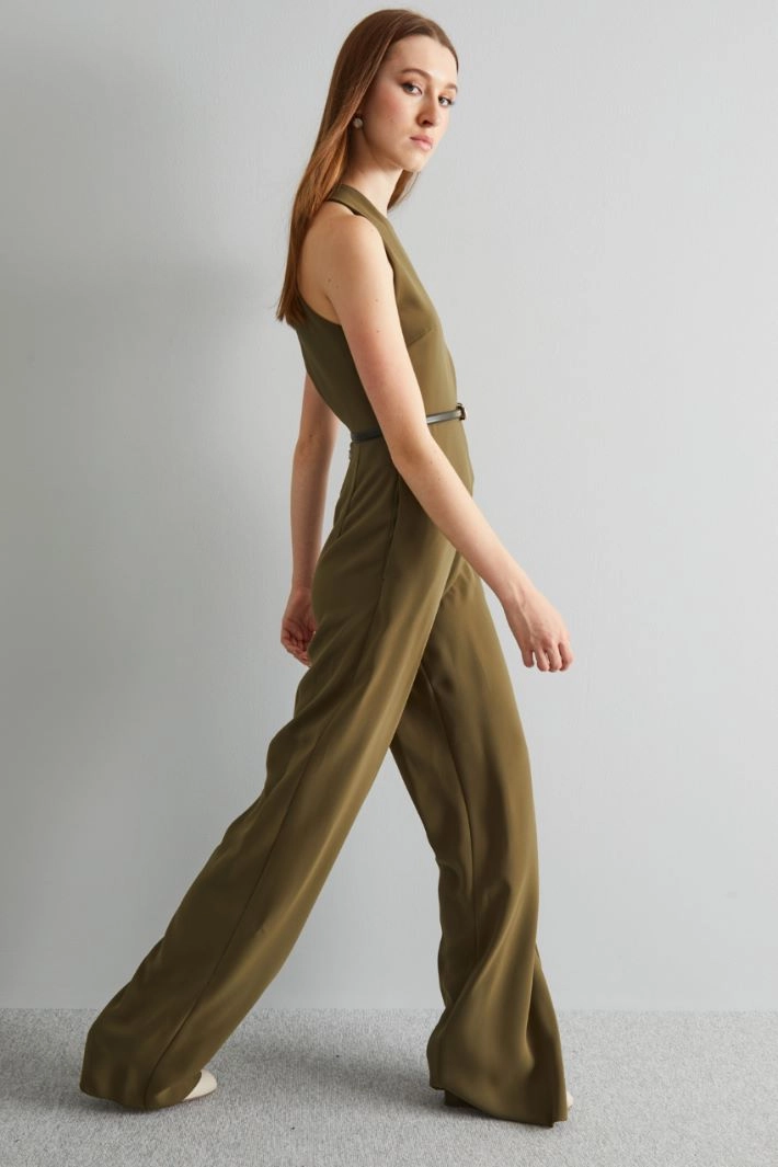 Belted cady jumpsuit - OLIVE GREEN