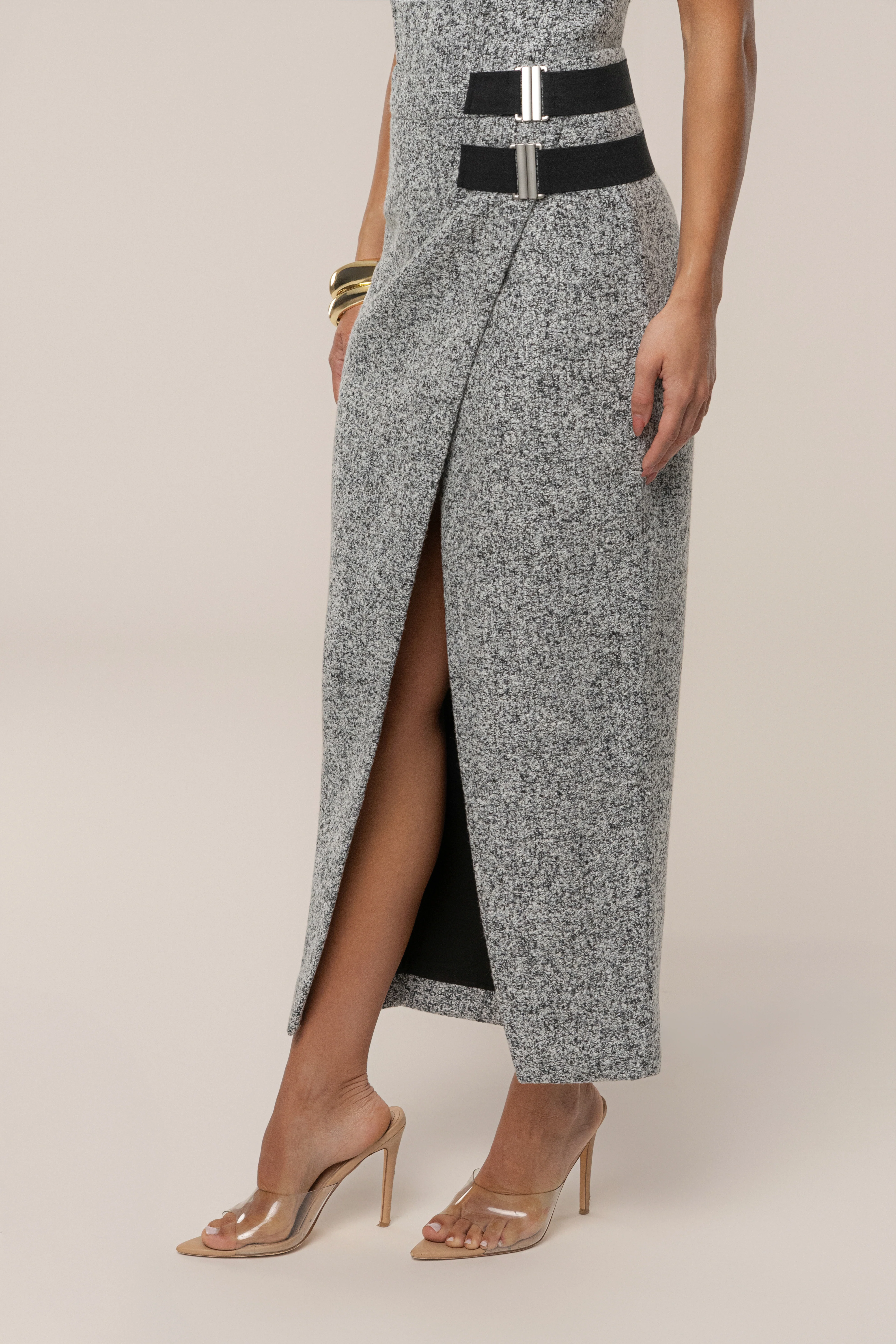 Lt. Grey Gisele Tweed Slit Skirt