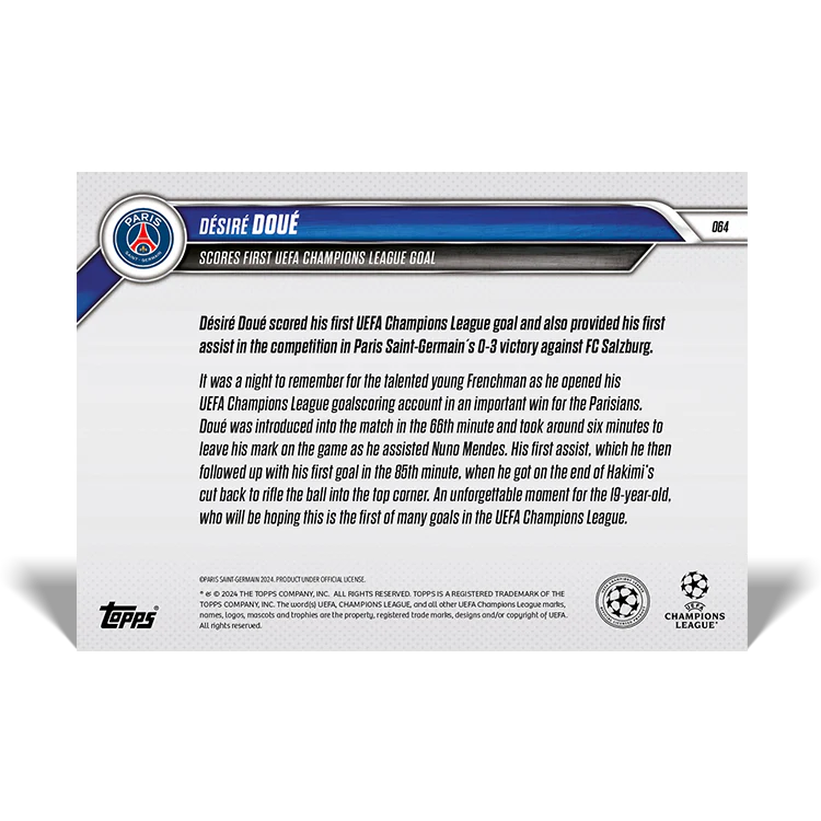 Désiré Doué - Scores first UEFA Champions League goal - 24/25 UCC Topps NOW® Card 64