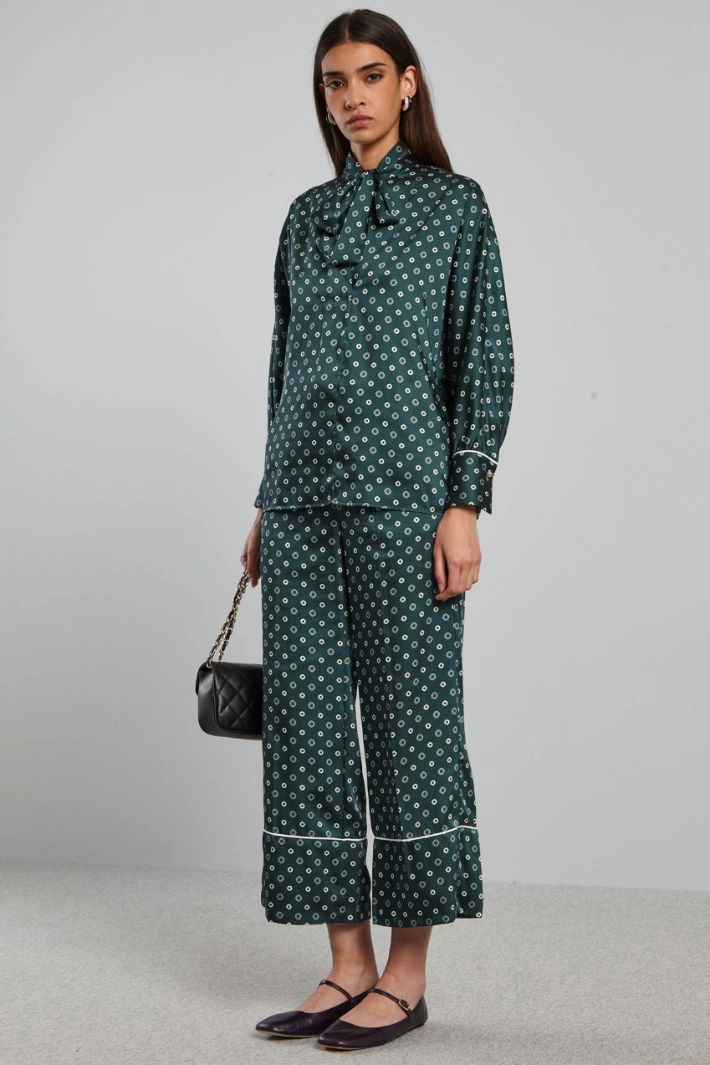 Foulard-embellished twill blouse - DARK GREEN