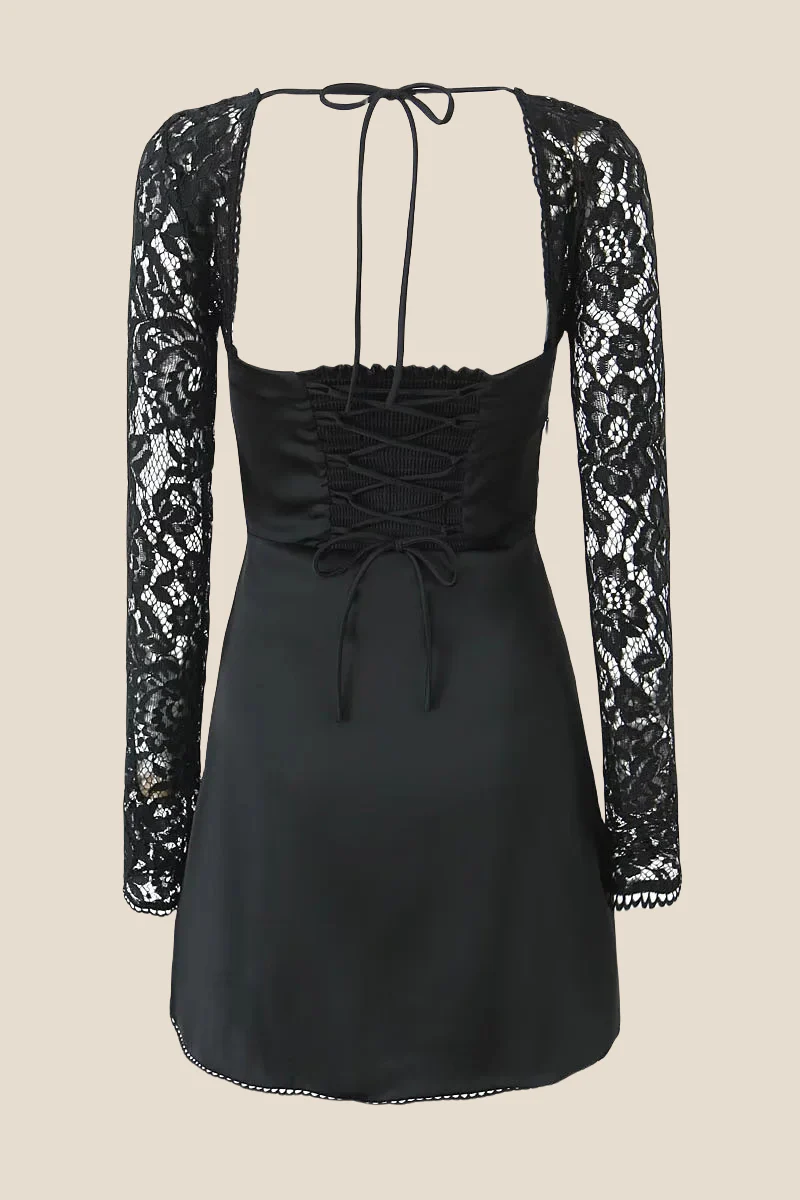Long Sleeves Black Lace Mini Party Dress