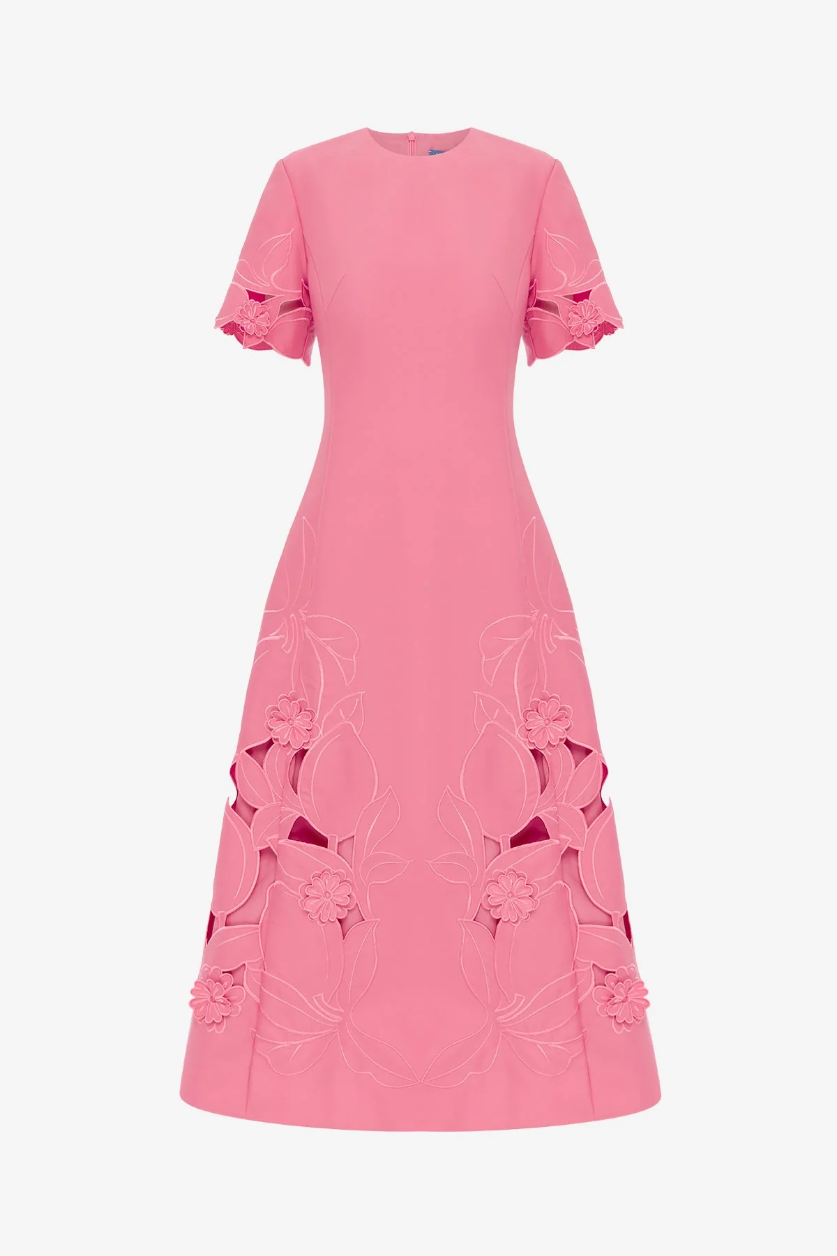 Caroline Appliqué Short Sleeve Midi Dress - Fuchsia