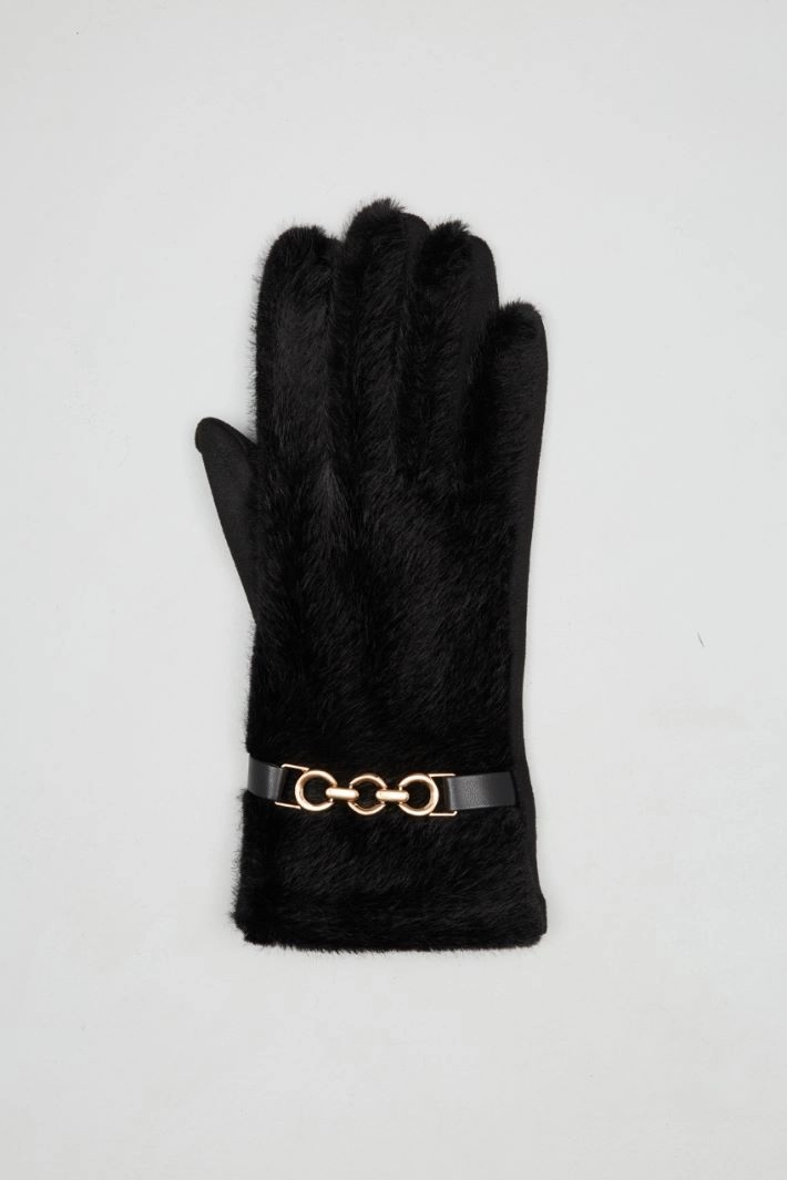 Faux fur gloves - BLACK