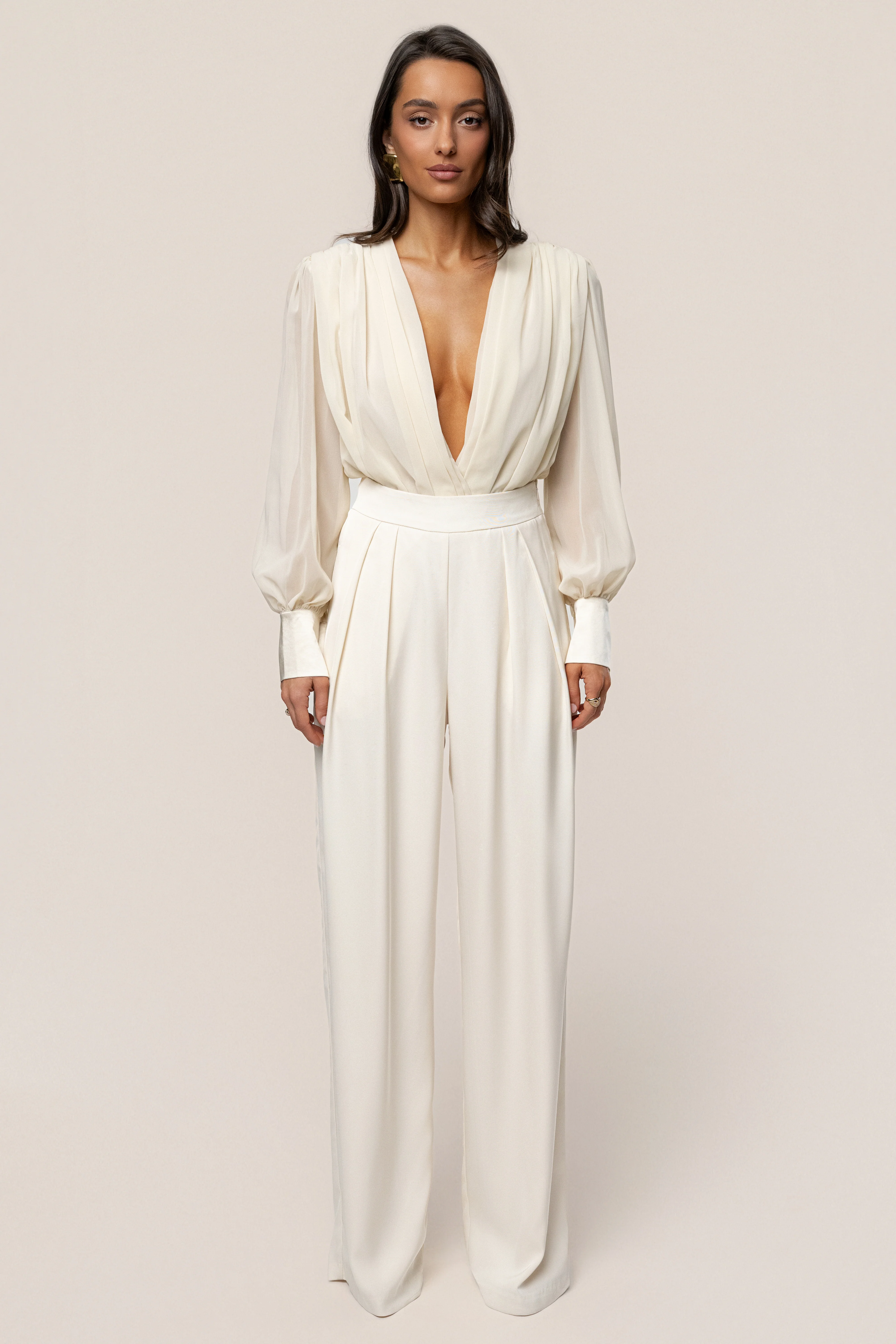 Ivory Refined Pleated Chiffon Top