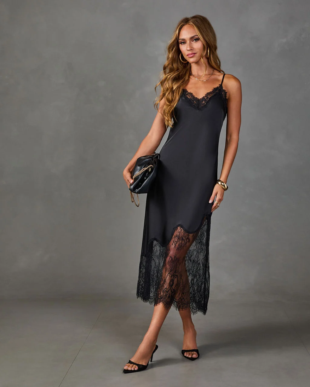 Darling Moment Satin Lace Midi Dress
