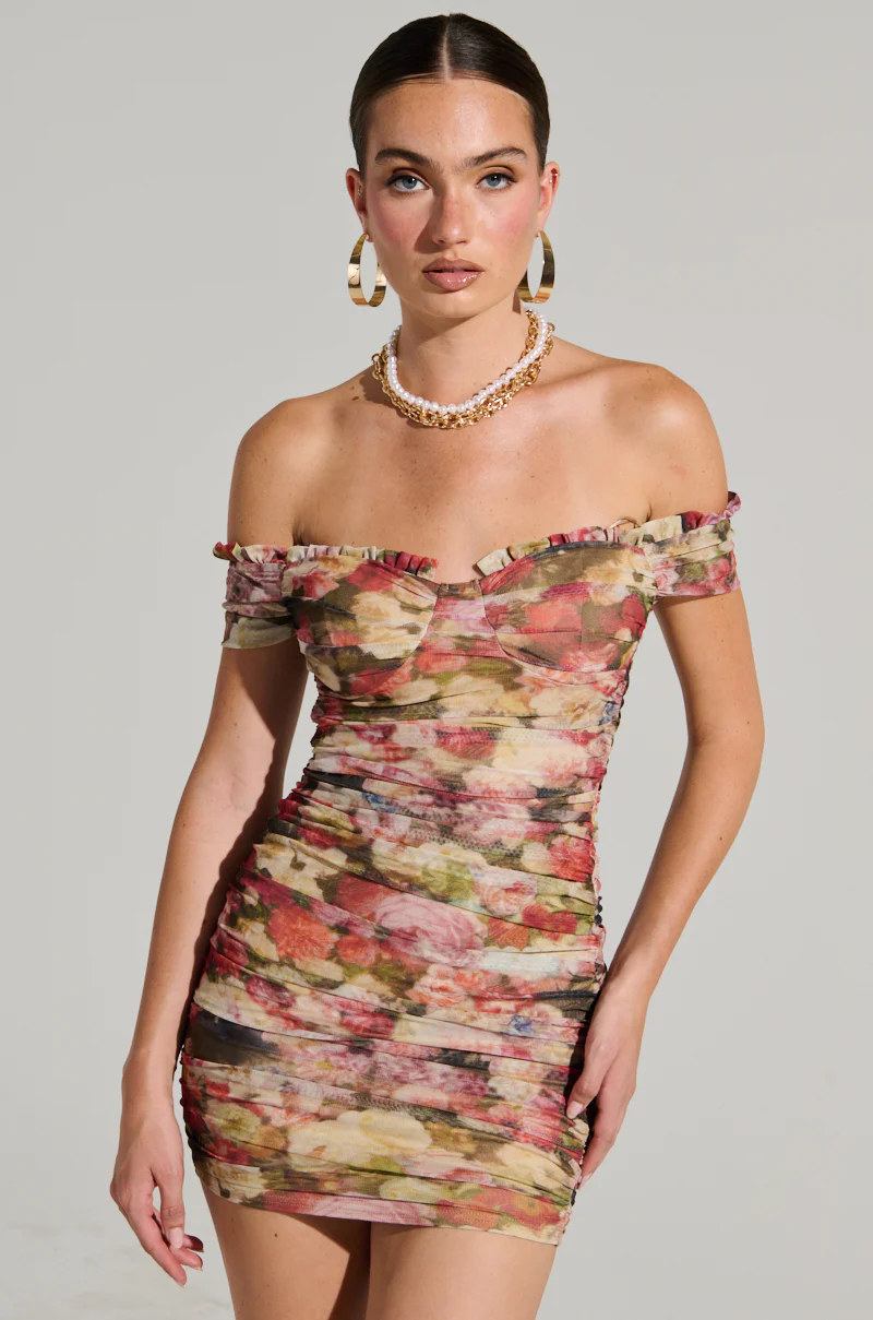 Elodi Floral Print Ruched Mini Dress