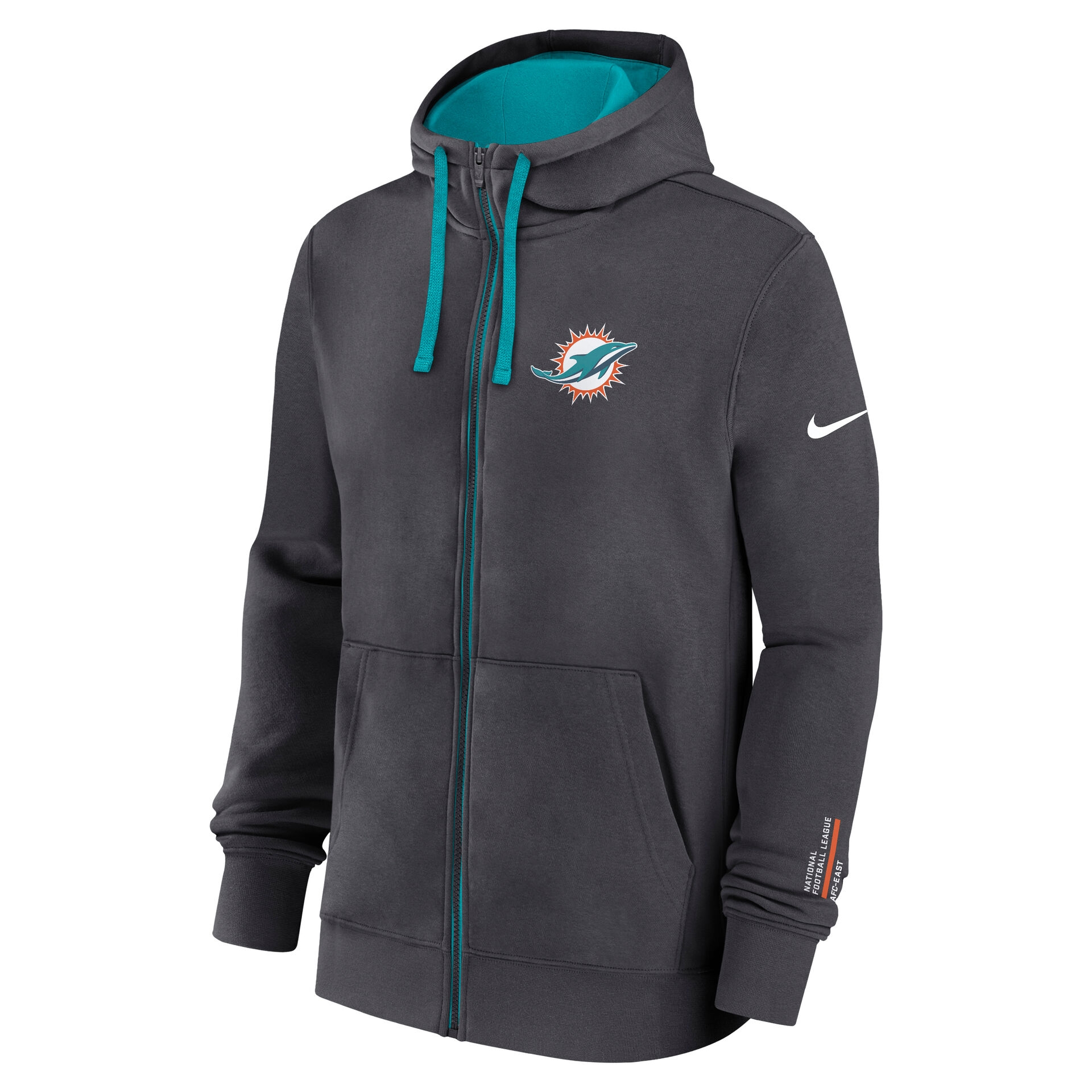 Miami Dolphins Playbook NFL Full-Zip Fleece Hoodie Anthracite