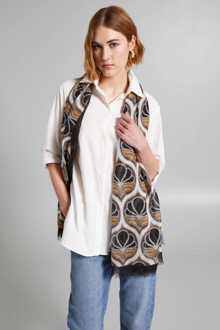 Stole in pure natural fibre - BLACK GREY WHITE
