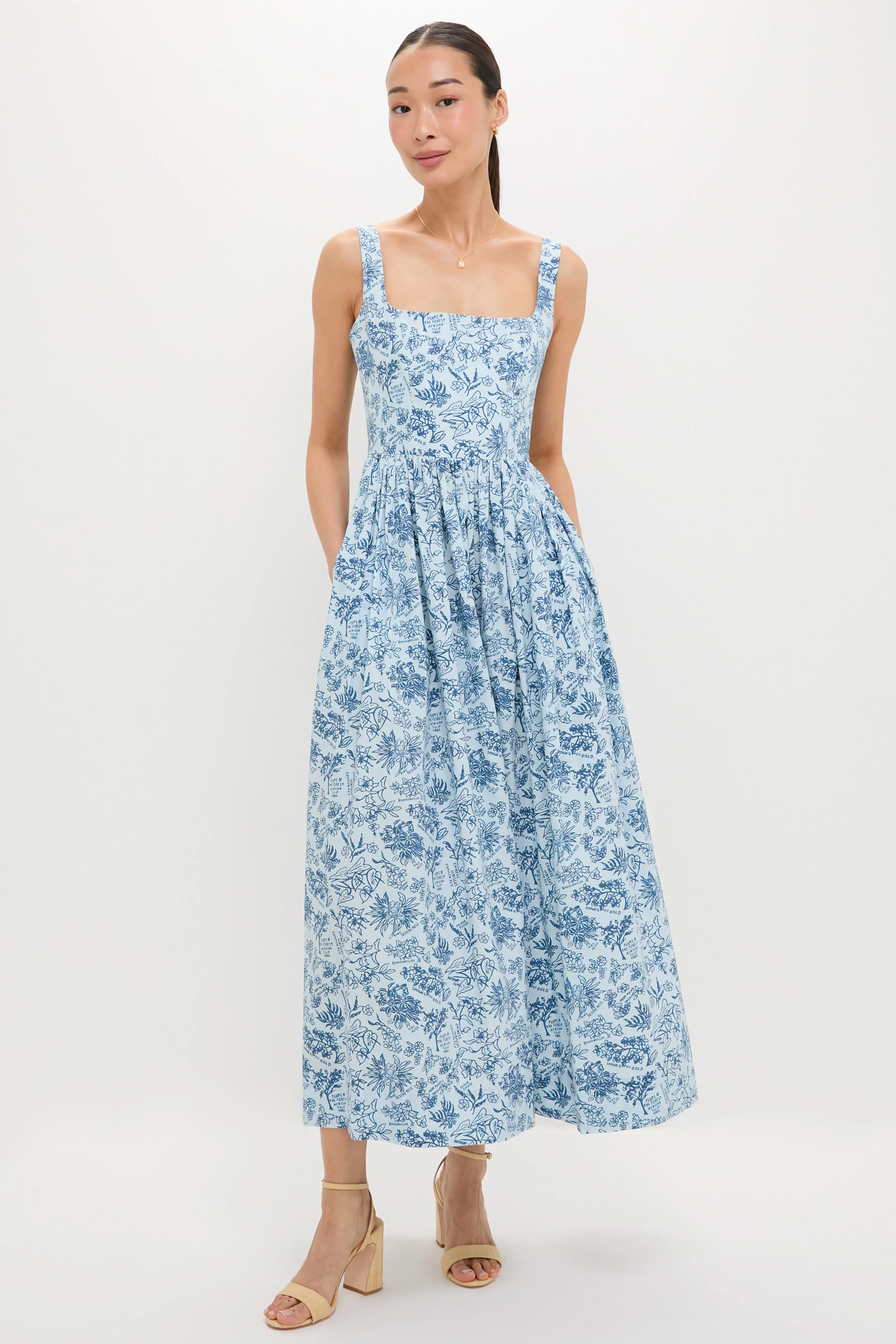 Blue Flora Scoop Neck Maxi Dress