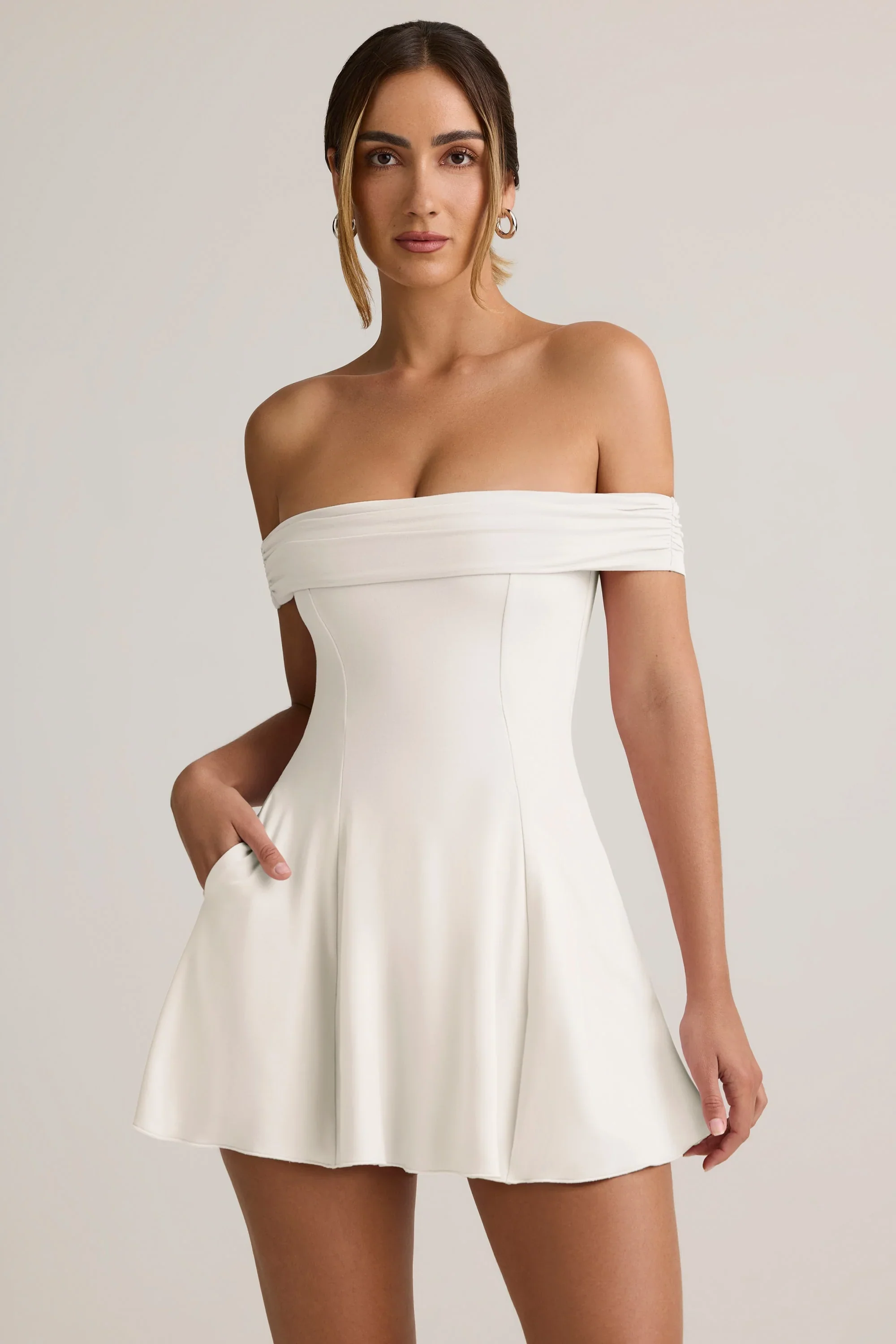 Modal Off-Shoulder A-Line Mini Dress in White