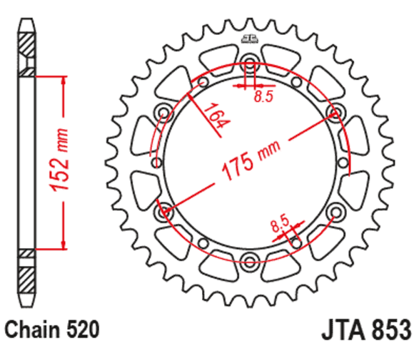 JT. ultra-light aluminum sprocket 853 - 520Ref: JTC00553A / 1096578006