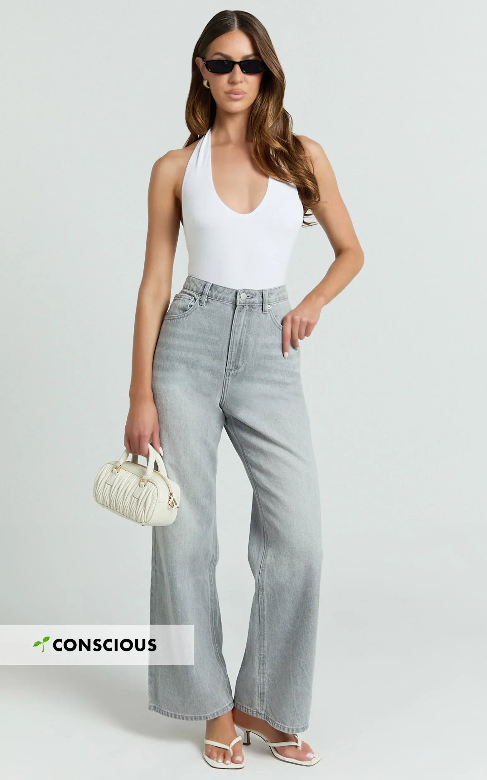 Cole Jeans - High Waist Relaxed Wide Leg Recycled Denim Jeans in Grey