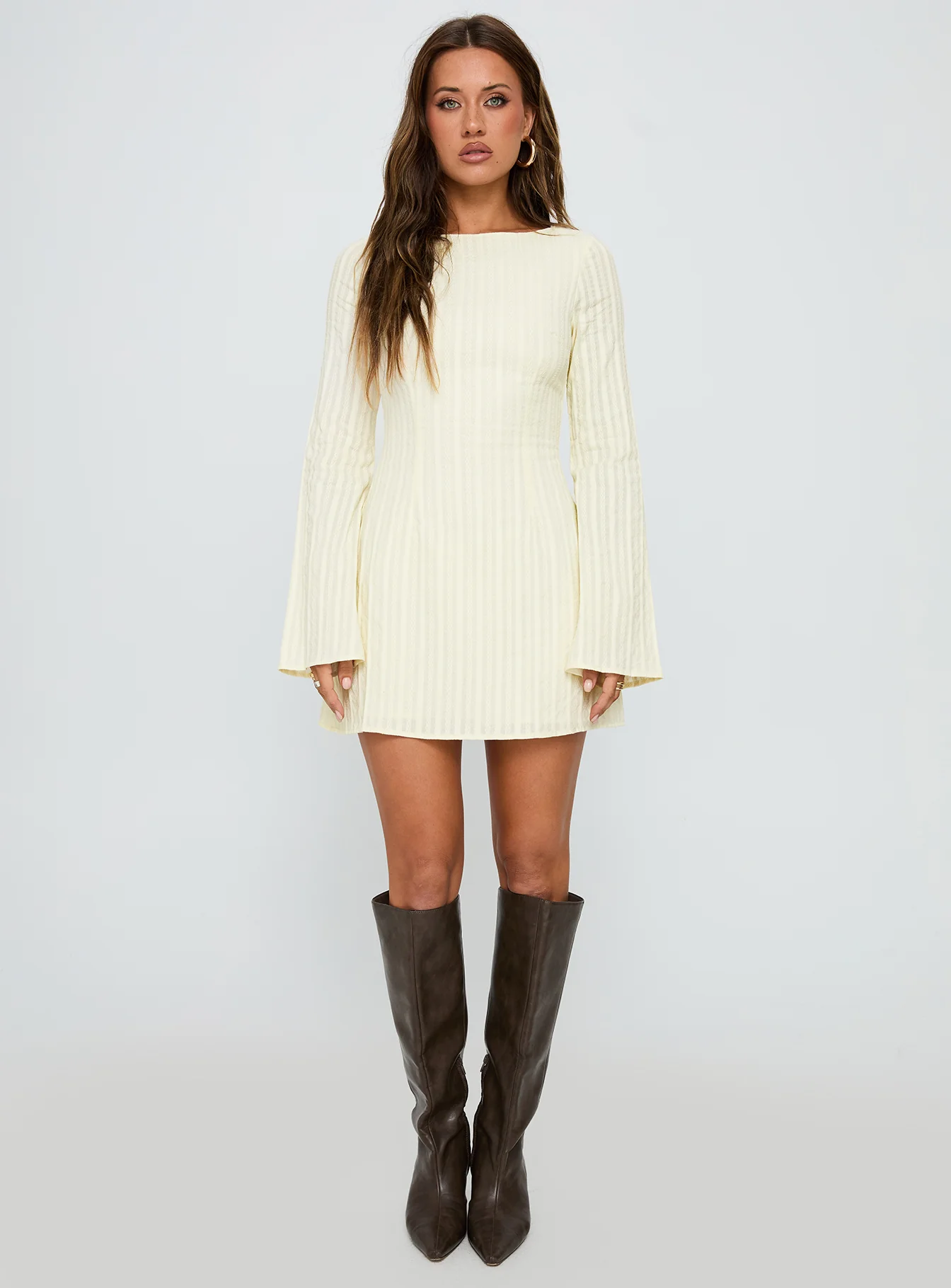 Alfalfa Long Sleeve Mini Dress Cream