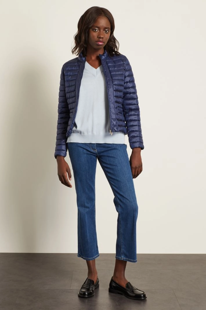 Technical satin padded jacket - BLUE