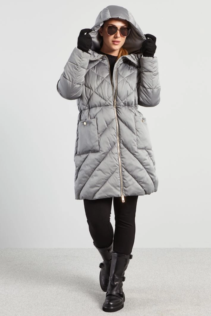Long hooded padded jacket  - GREY