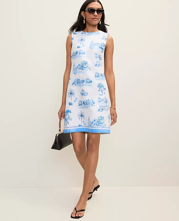 Weekend Toile Shift Dress in Linen Blend