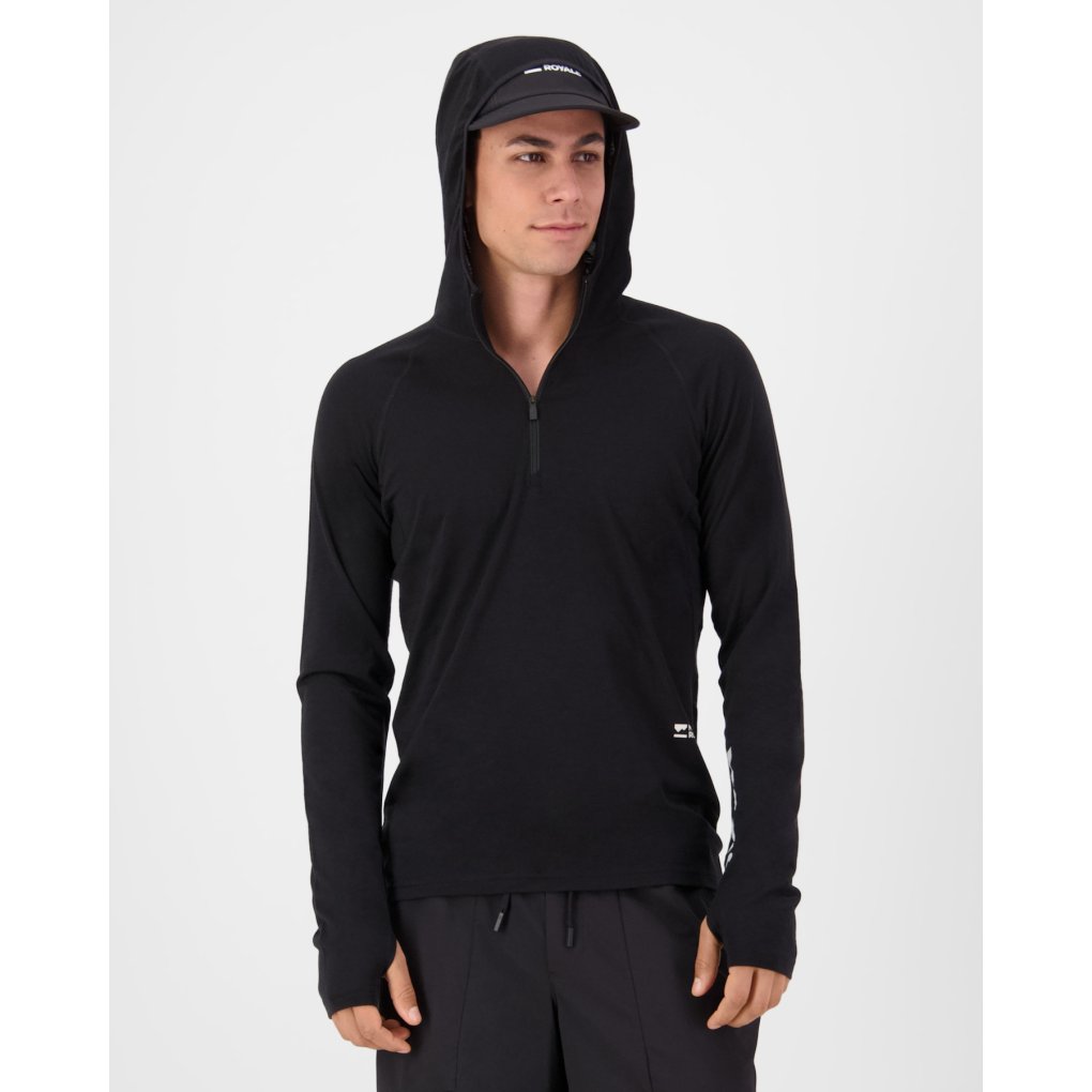 Mons Royale Temple Merino Long Sleeve Hood Men - black