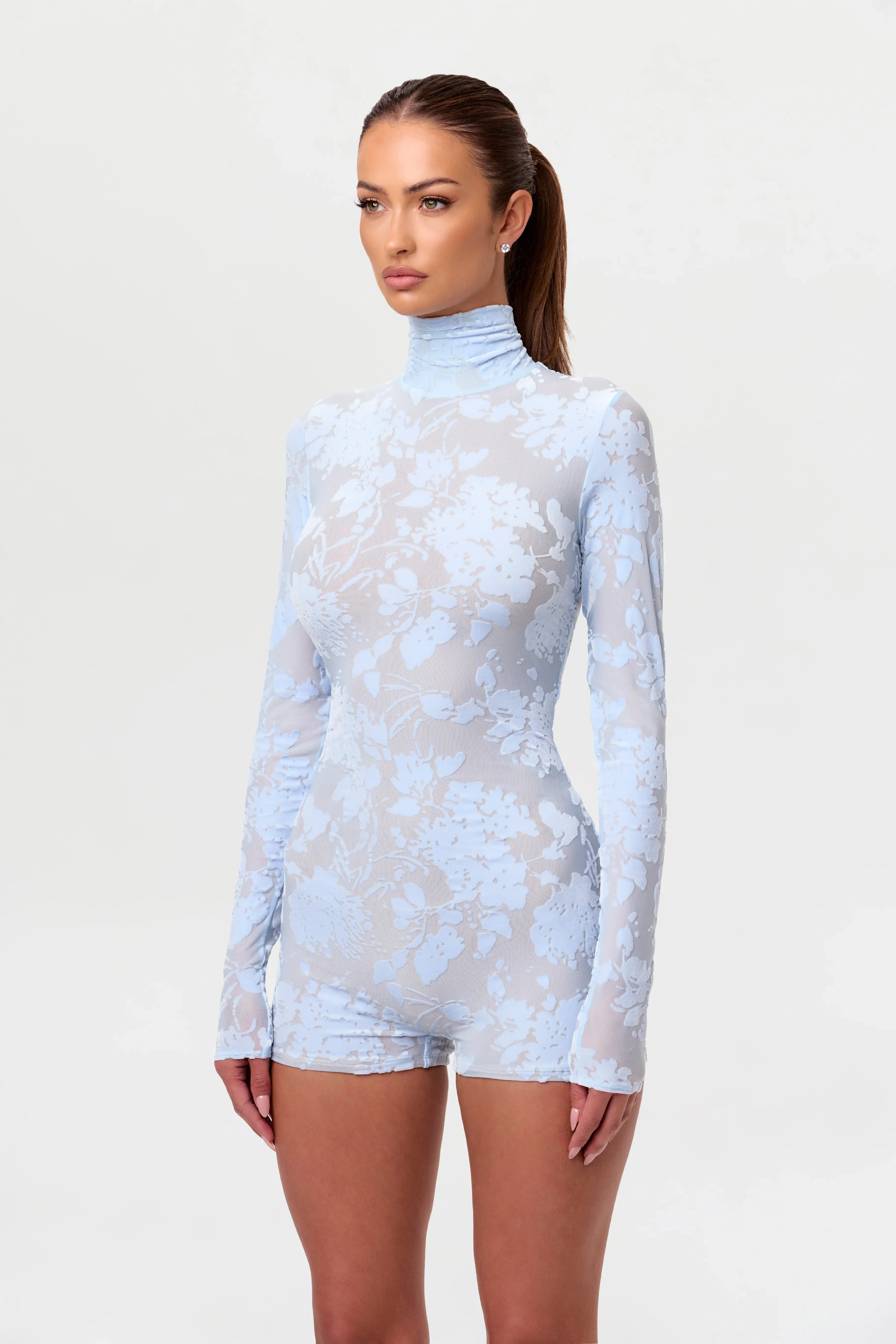 Burnout Print Turtleneck Romper