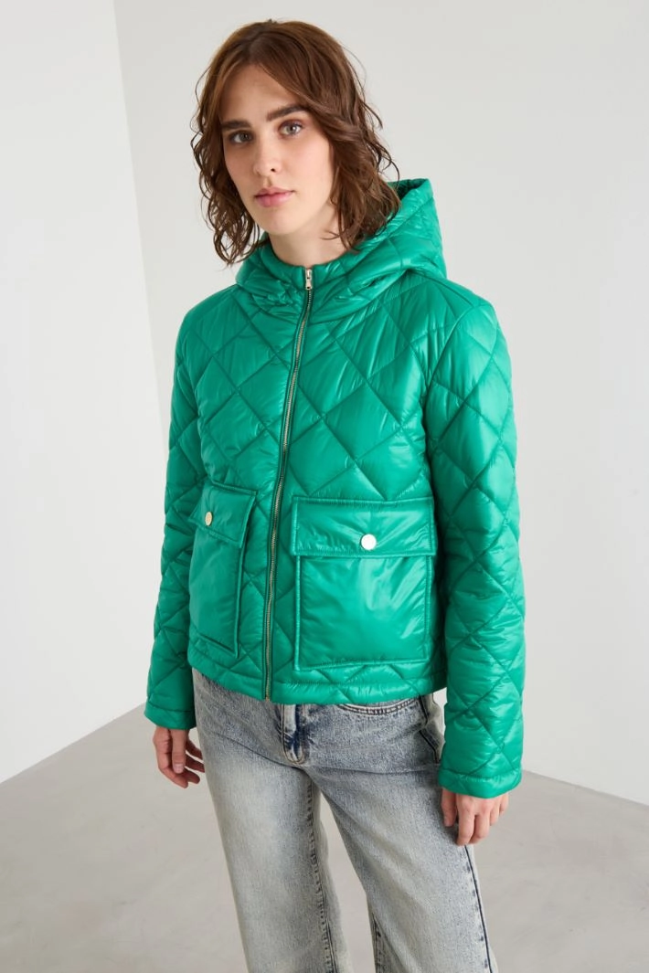 Diamond pattern puffer jacket - GREEN