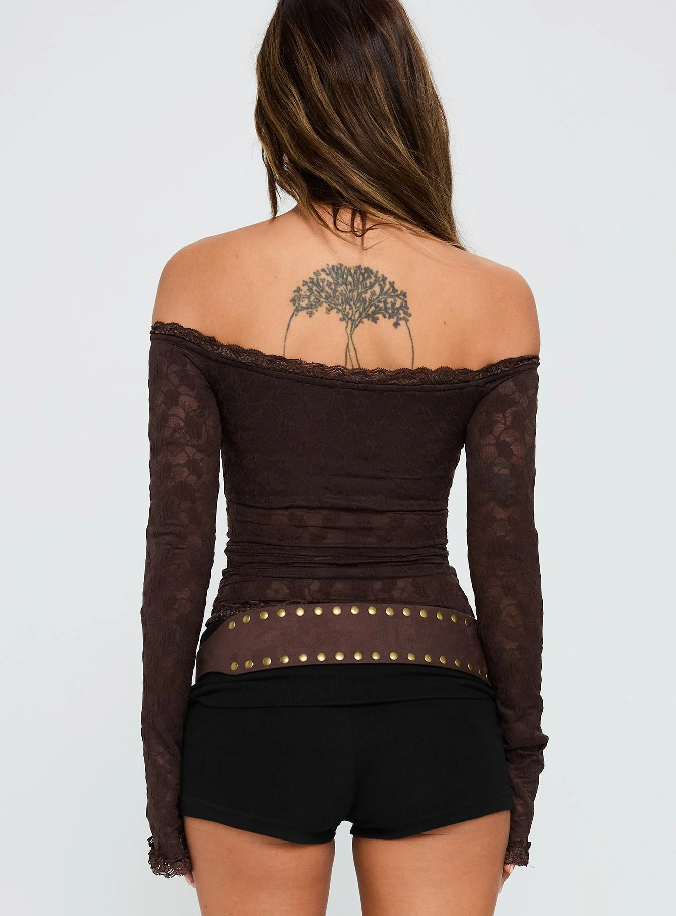 Mochapella Off The Shoulder Top Brown